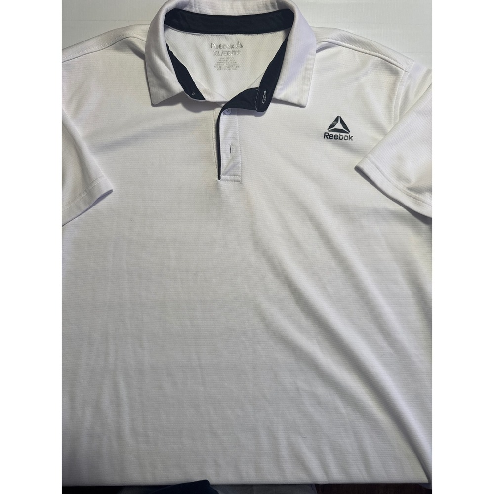 Reebok Mens XL White Performance Polo Shirt Short Sleeve Golf Athletic‎ Top Logo